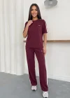 Bordo Lacoste Şeritli Modal İkili Takım