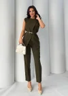Haki Kemerli Kolsuz Yelek Pantolon İkili Takım