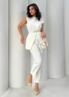 Beyaz Kemerli Kolsuz Yelek Pantolon İkili Takım