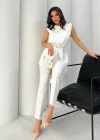Beyaz Kemerli Kolsuz Yelek Pantolon İkili Takım
