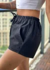 Siyah Bağcıklı Kot Şort