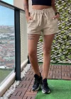 Bej Bağcıklı Kot Şort