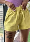 Sarı Bağcıklı Kot Şort