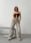 Grunge Stil Eskitme Efektli Geniş Paça Jean