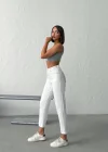 Işıltılı Cep Detaylı Mom Fit Beyaz Kot Pantolon