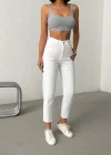 Işıltılı Cep Detaylı Mom Fit Beyaz Kot Pantolon
