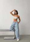 Yan Pileli ve Yırtık Detaylı Açık Mavi Baggy Jean Pantolon
