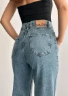 Taş Detaylı Yüksek Bel Wide Leg Jean Pantolon