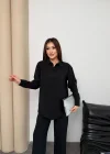 Siyah Oysho Model Tensel Kumaş Gömlekli İkili Takım
