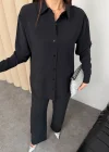 Siyah Oysho Model Tensel Kumaş Gömlekli İkili Takım