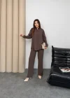 Kahve Oysho Model Tensel Kumaş Gömlekli İkili Takım