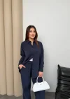 Lacivert Oysho Model Tensel Kumaş Gömlekli İkili Takım