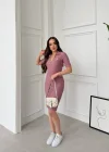 Pembe Polo Yaka Fermuar Detaylı Ottoman Kumaş Elbise