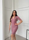 Pembe Polo Yaka Fermuar Detaylı Ottoman Kumaş Elbise