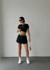 Siyah Alo Ribana Şort Etekli Takım