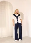 Lacivert Polo Fularlı İkili Takım