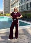 Bordo Polo Fermuar Yaka Modal İkili Takım
