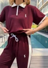 Bordo Polo Fermuar Yaka Modal İkili Takım