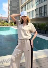 Bej Polo Fermuar Yaka Modal İkili Takım