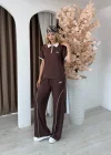 Kahve Alo Fermuar Yaka Biyeli Modal İkili Takım