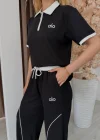 Siyah Alo Fermuar Yaka Biyeli Modal İkili Takım
