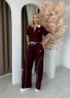 Bordo Alo Fermuar Yaka Biyeli Modal İkili Takım