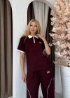 Bordo Alo Fermuar Yaka Biyeli Modal İkili Takım