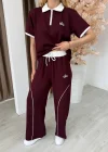 Bordo Alo Fermuar Yaka Biyeli Modal İkili Takım