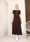 Kahve Polo Yaka Fermuarlı Modal Elbise