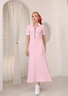 Pembe Polo Yaka Fermuarlı Modal Elbise