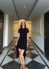 Siyah Bağlamalı Asimetrik Midi Elbise