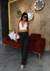 Siyah Tensel Kumaş Pul Detaylı Palazzo Pantolon
