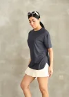 Antrasit Oysho Yırtmaçlı Modal Oversize Tshirt