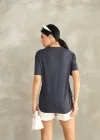 Antrasit Oysho Yırtmaçlı Modal Oversize Tshirt