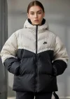 Bej NK Oversize Unisex Kapşonlu Şişme Mont