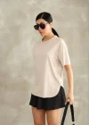 Bej Oysho Yırtmaçlı Modal Oversize Tshirt