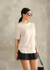 Bej Oysho Yırtmaçlı Modal Oversize Tshirt