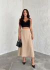 Bej Scuba Puf Uzun Etek