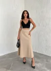 Bej Scuba Puf Uzun Etek