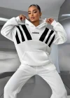 Beyaz Add Üç İplik Oversize Kapşonlu Sweat