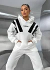 Beyaz Add Üç İplik Oversize Kapşonlu Sweat