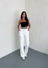 Beyaz Alo Çizgili Ribana Pantolon