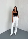 Beyaz Alo Çizgili Ribana Pantolon
