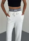 Beyaz Alo Çizgili Ribana Pantolon