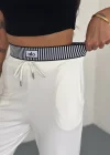 Beyaz Alo Çizgili Ribana Pantolon