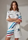 Beyaz BMW Şeritli Penye Kumaş Şortlu Takım