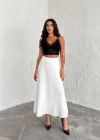 Beyaz Scuba Puf Uzun Etek