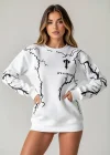 Beyaz Secret Üç İplik Oversize Sweat