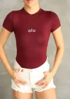 Bordo Alo Bisiklet Yaka Body Tshirt