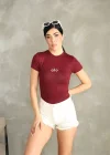 Bordo Alo Bisiklet Yaka Body Tshirt